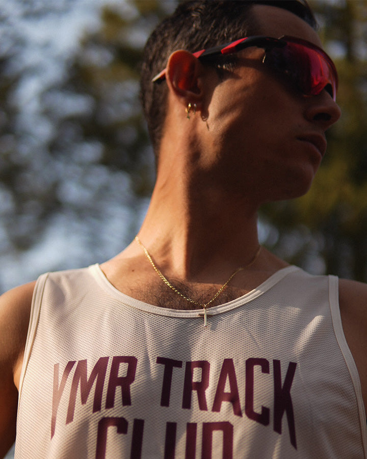 Änggården Men's Singlet Off-White/Burgundy Singlet YMR Track Club