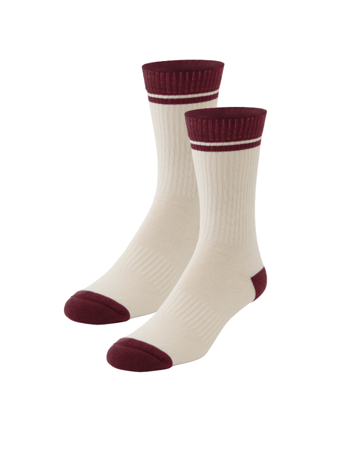 Sandhamn Mid Crew Socks Off-White/Burgundy 2-pack YMR Track Club