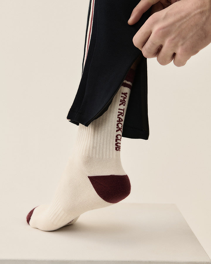 Sandhamn Mid Crew Socks Off-White/Burgundy 2-pack YMR Track Club