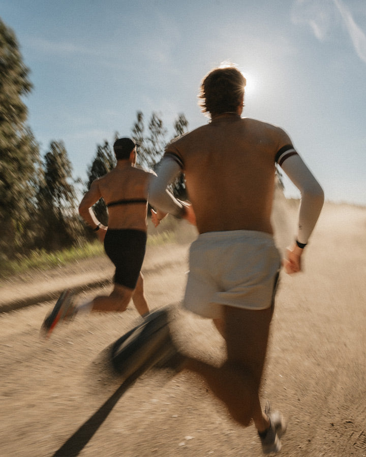 Clubhouse Split Shorts Off-White/Navy YMR Track Club